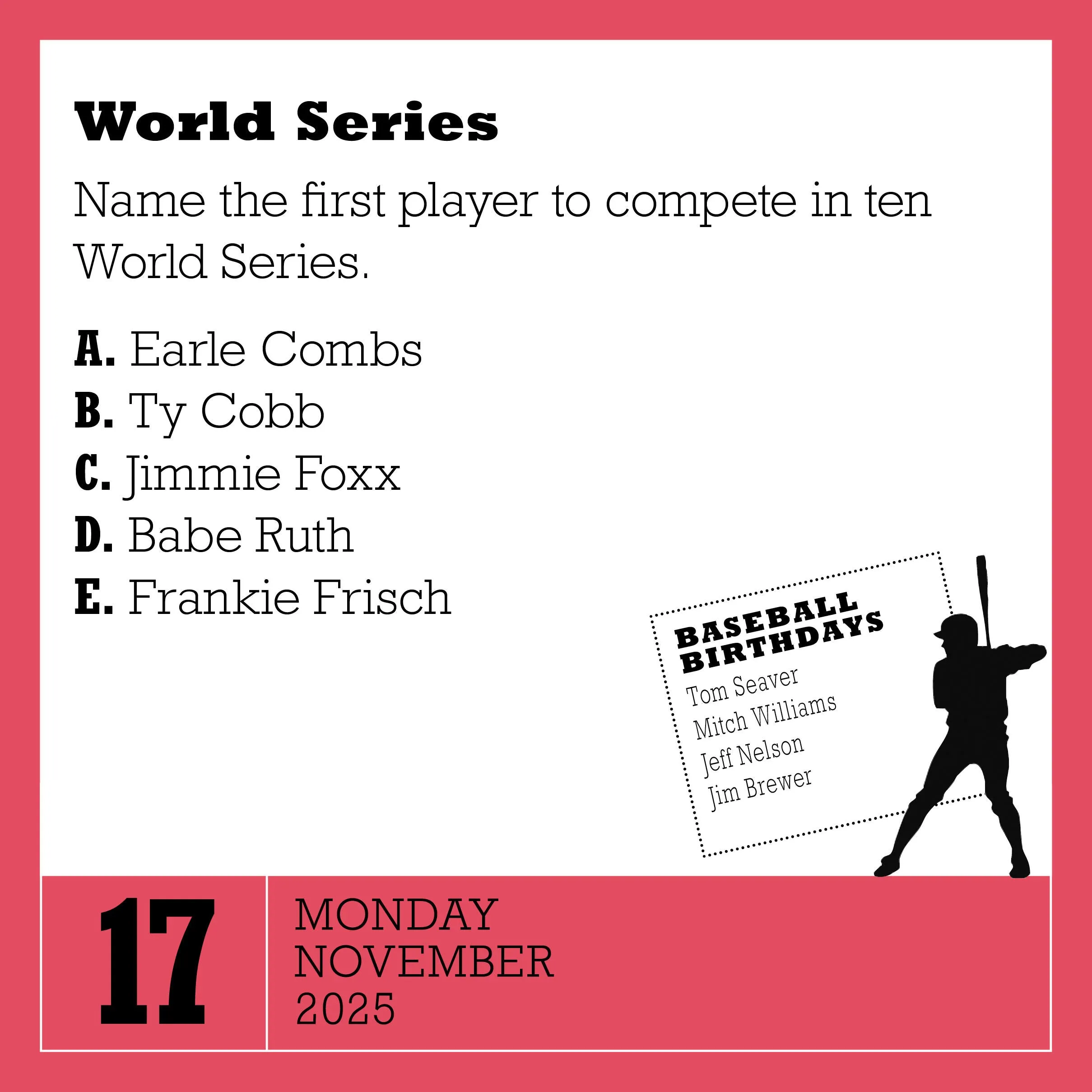 A Year of Baseball Trivia 2025 Page A Day Calendar