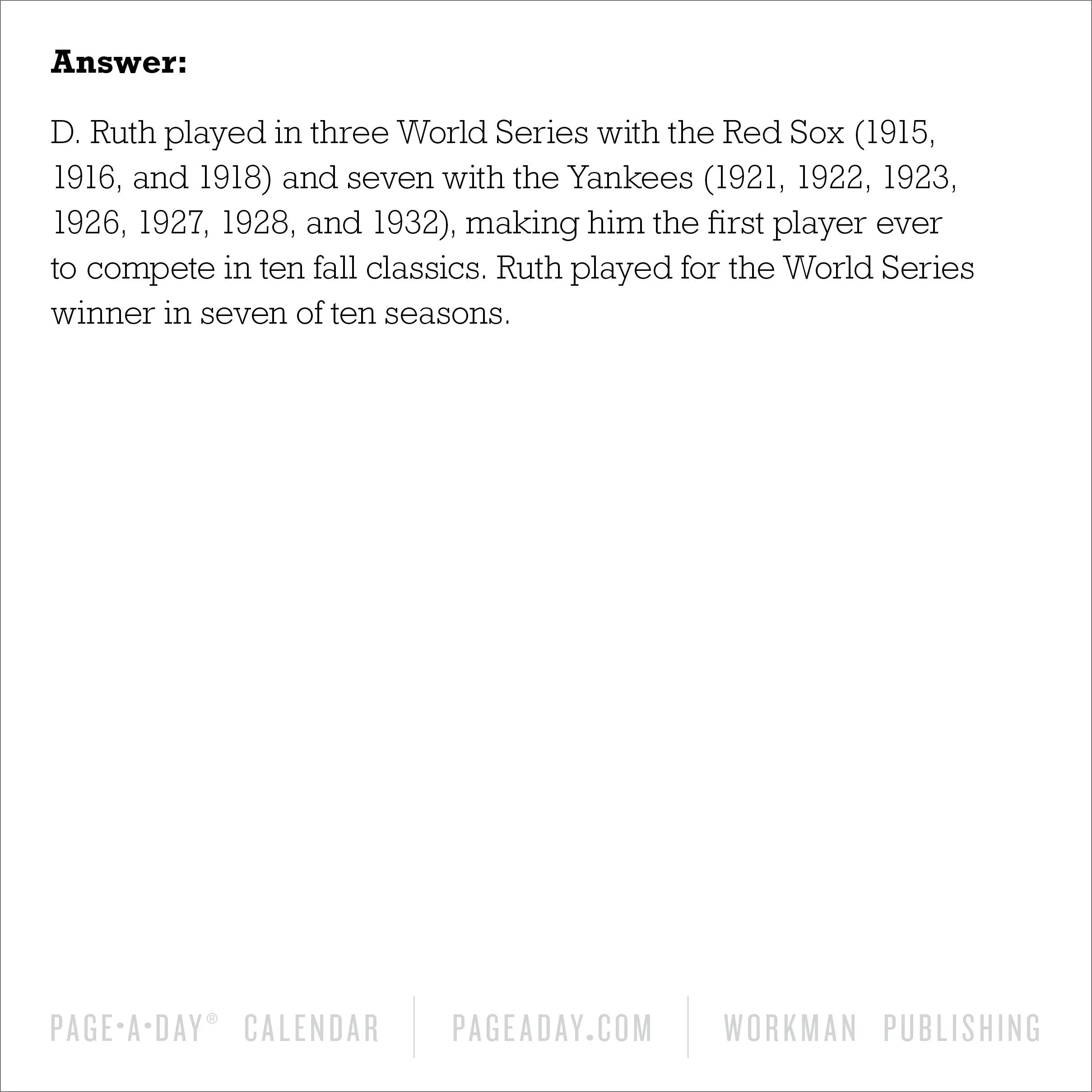 A Year of Baseball Trivia 2025 Page A Day Calendar