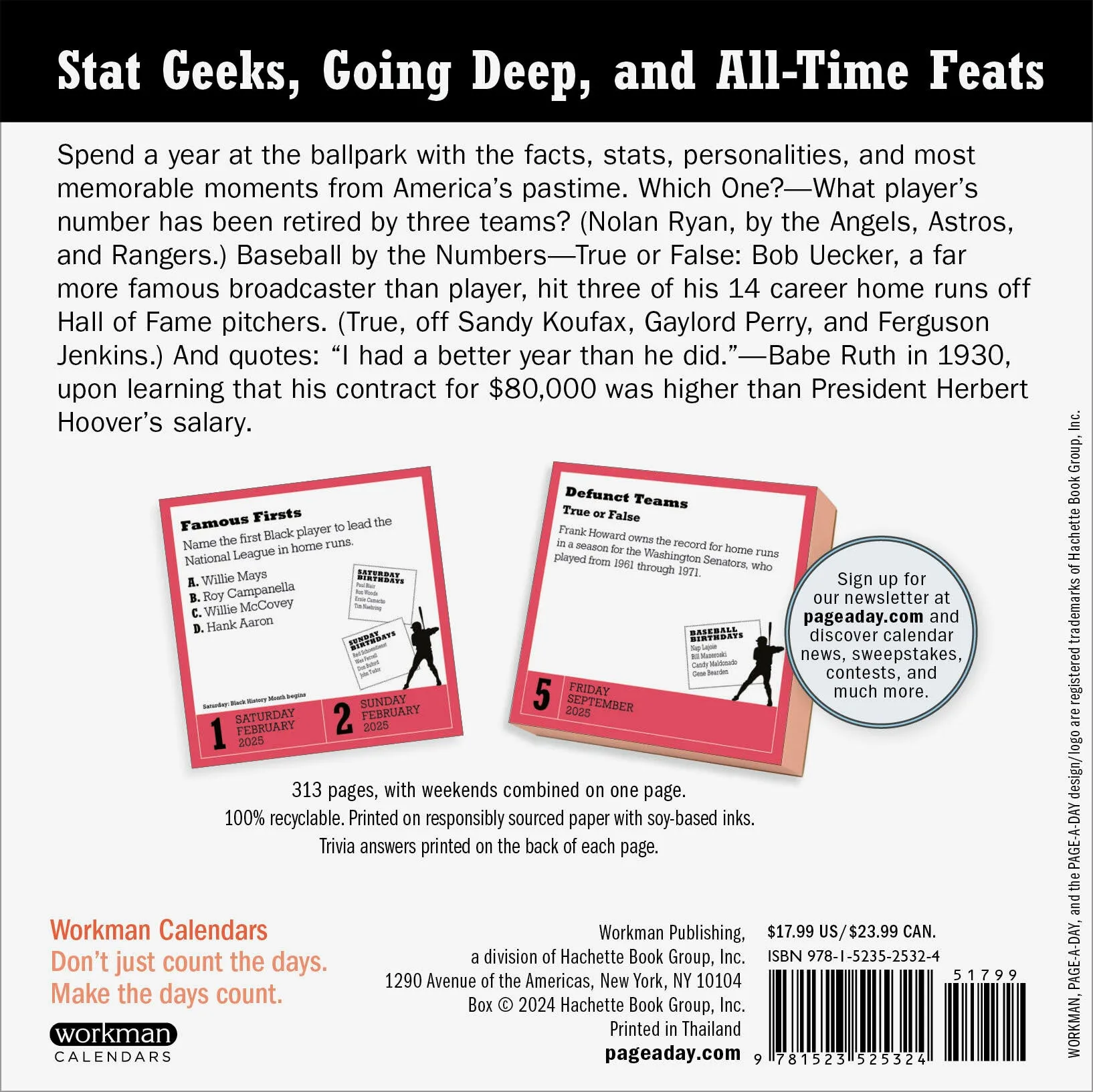 A Year of Baseball Trivia 2025 Page A Day Calendar