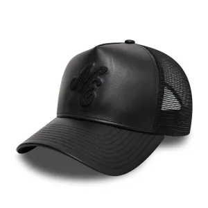 New Era Leather Black 9FORTY A-Frame Trucker Adjustable Cap Billy J