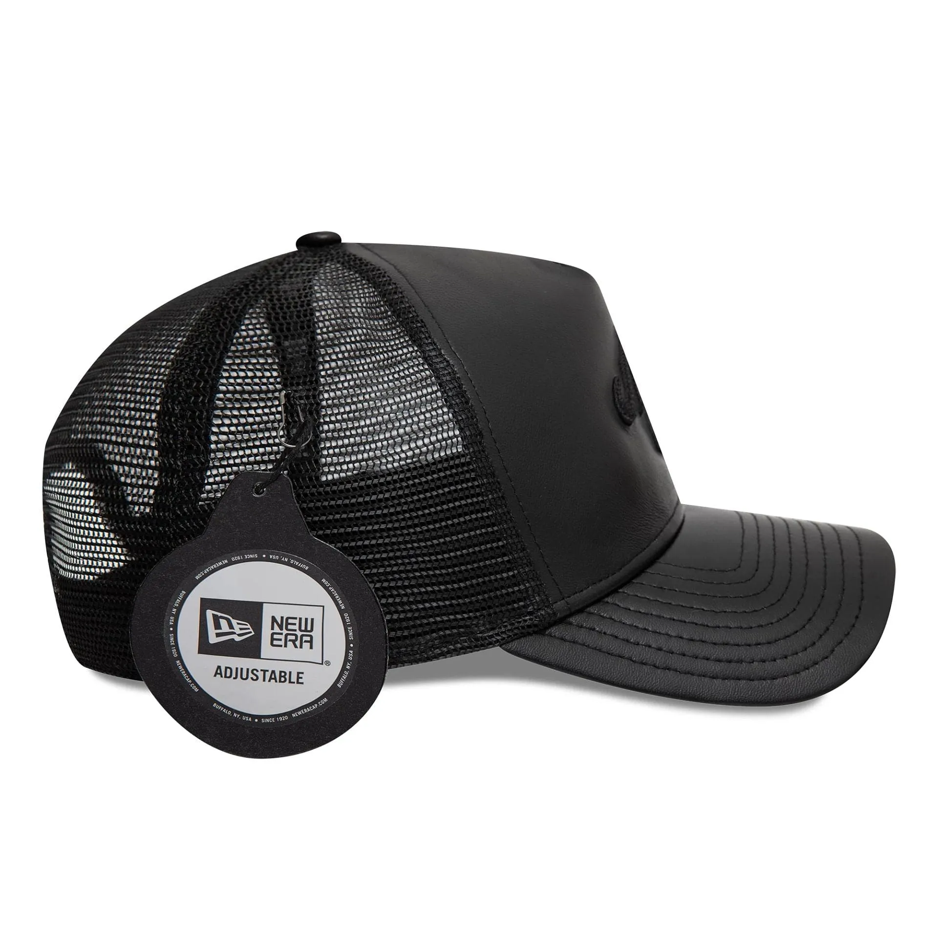 New Era Leather Black 9FORTY A-Frame Trucker Adjustable Cap Billy J