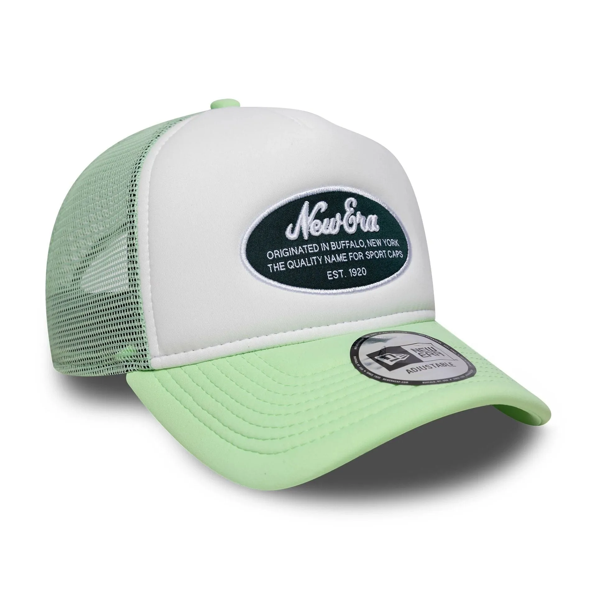 New Era Oval Foam Patch Pastel Green 9FORTY A-Frame Trucker Adjustable Cap Billy J