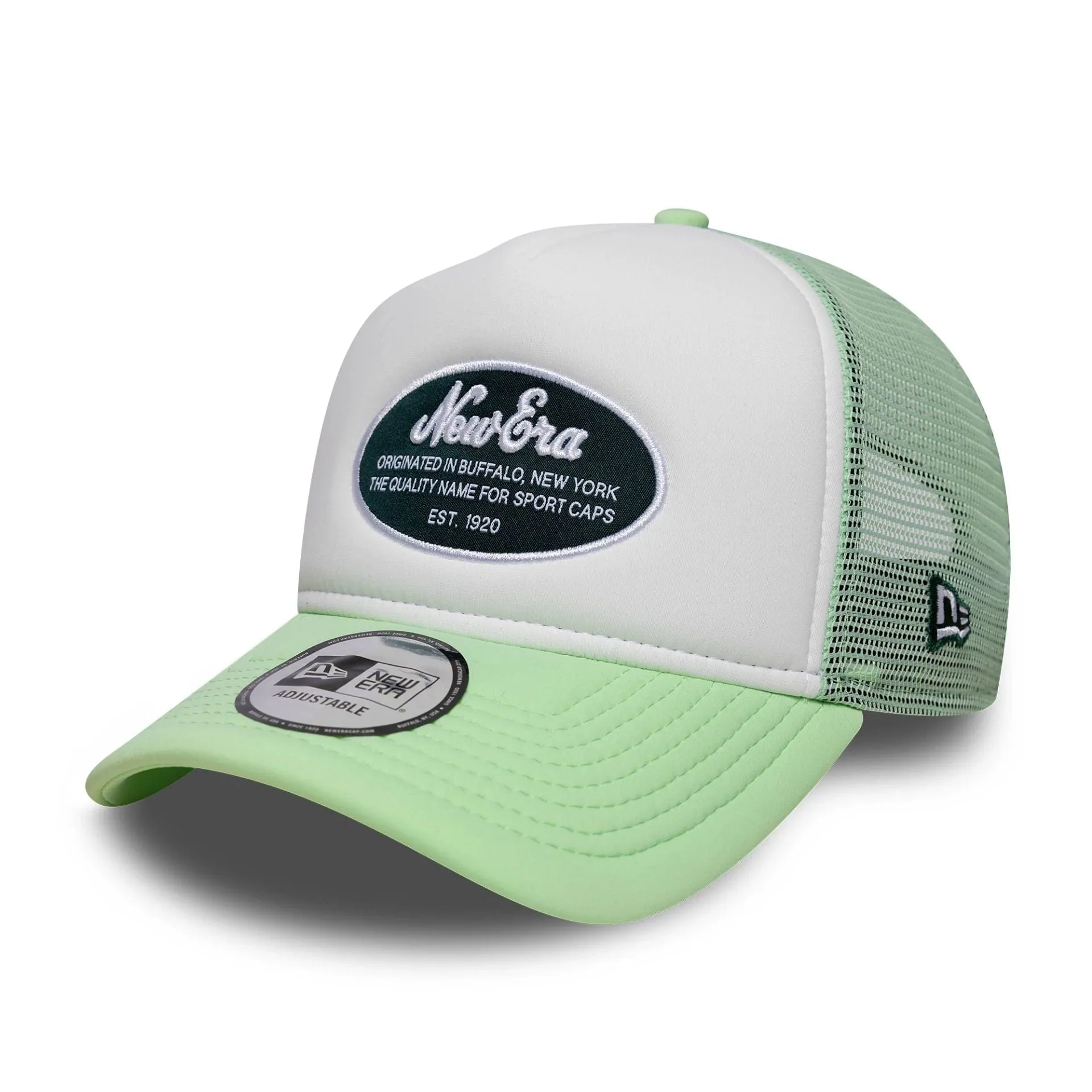 New Era Oval Foam Patch Pastel Green 9FORTY A-Frame Trucker Adjustable Cap Billy J