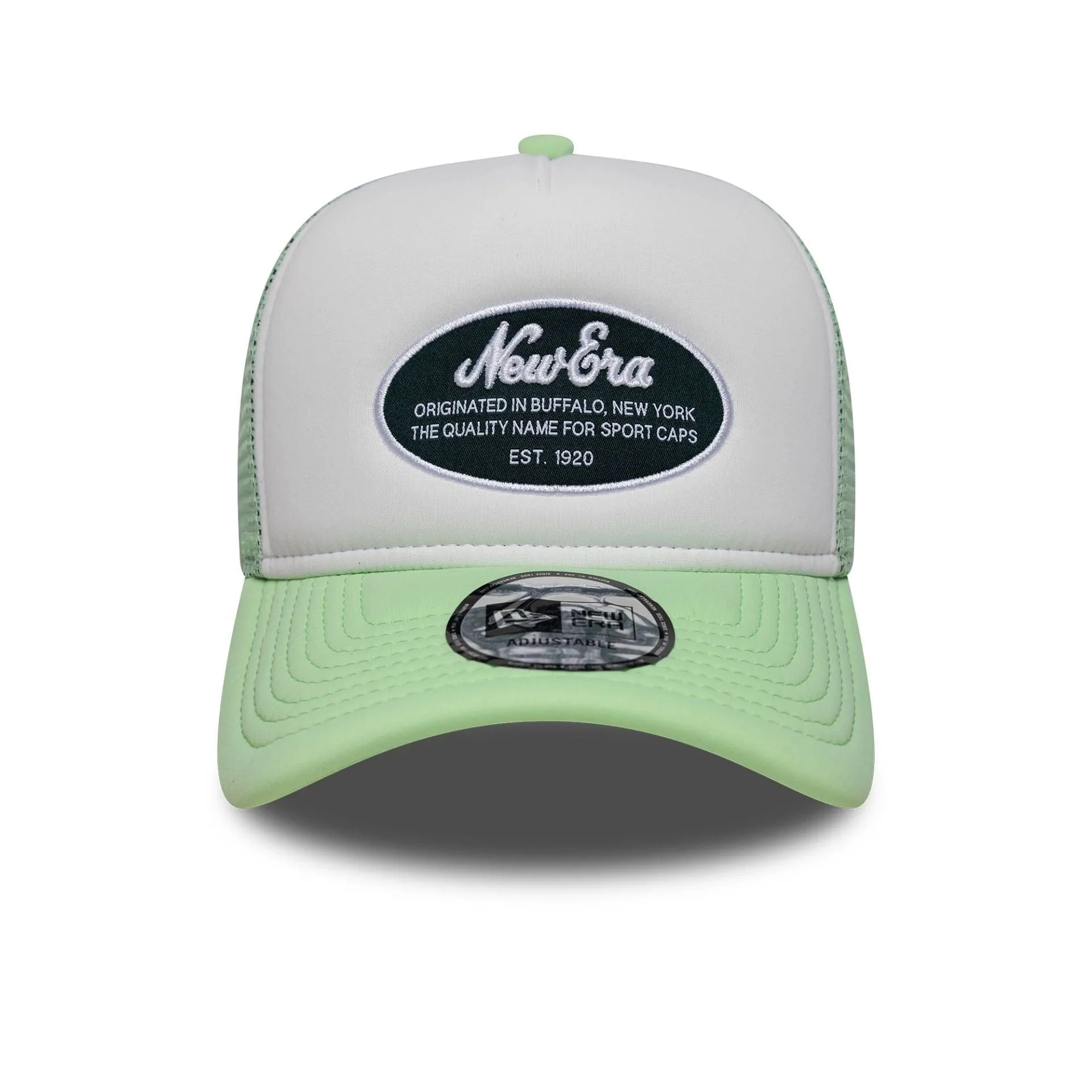 New Era Oval Foam Patch Pastel Green 9FORTY A-Frame Trucker Adjustable Cap Billy J