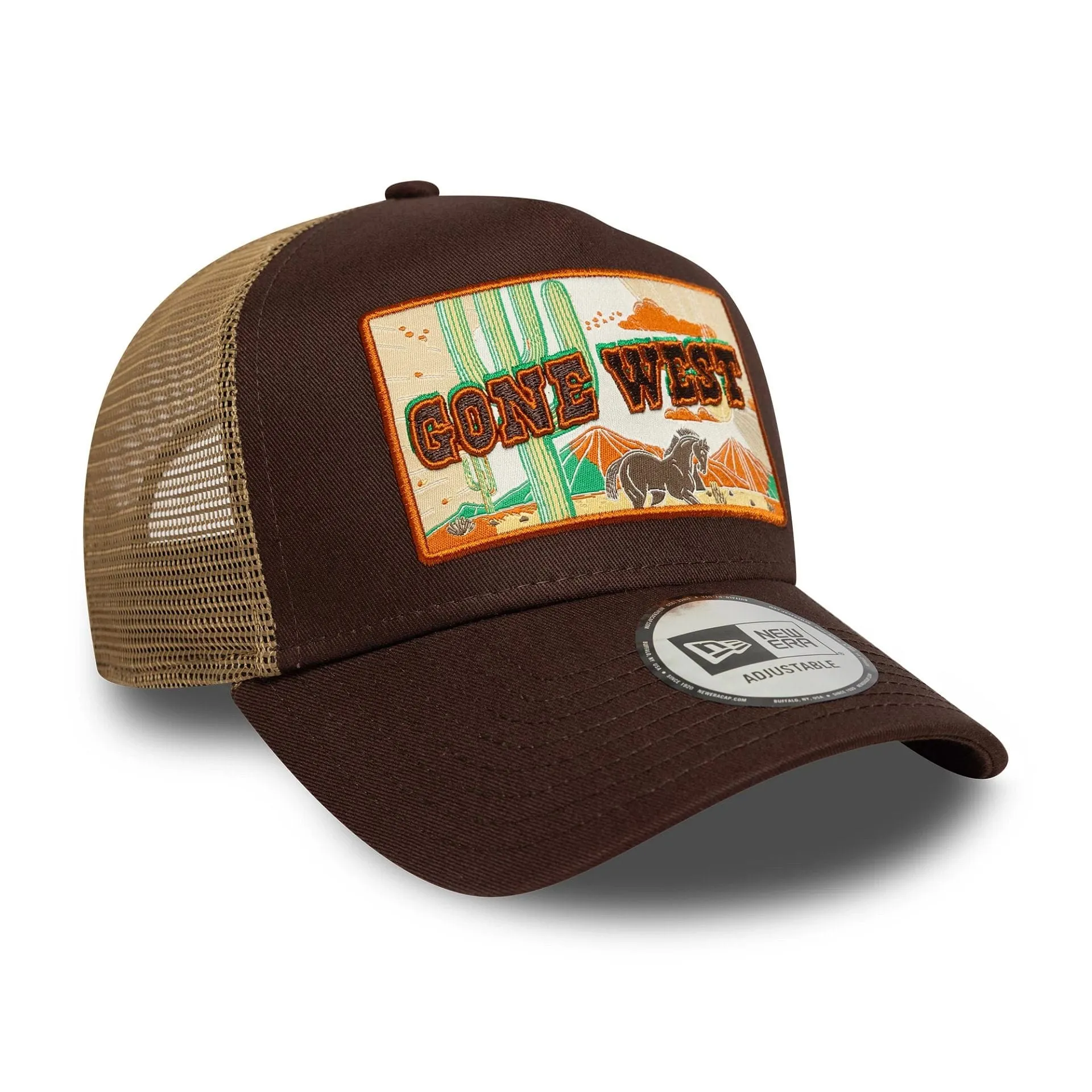 New Era Western Patch Dark Brown 9FORTY A-Frame Trucker Adjustable Cap Billy J