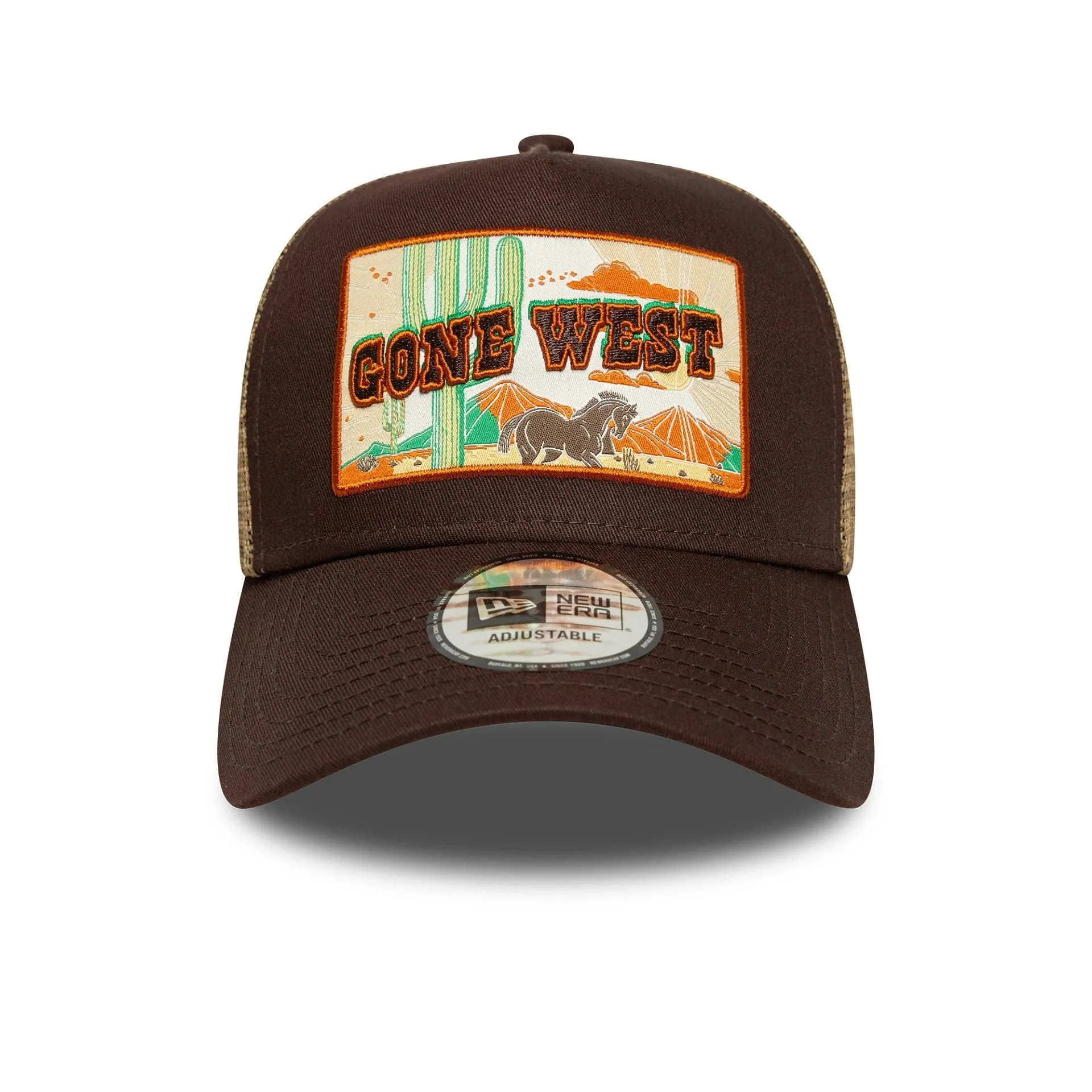 New Era Western Patch Dark Brown 9FORTY A-Frame Trucker Adjustable Cap Billy J