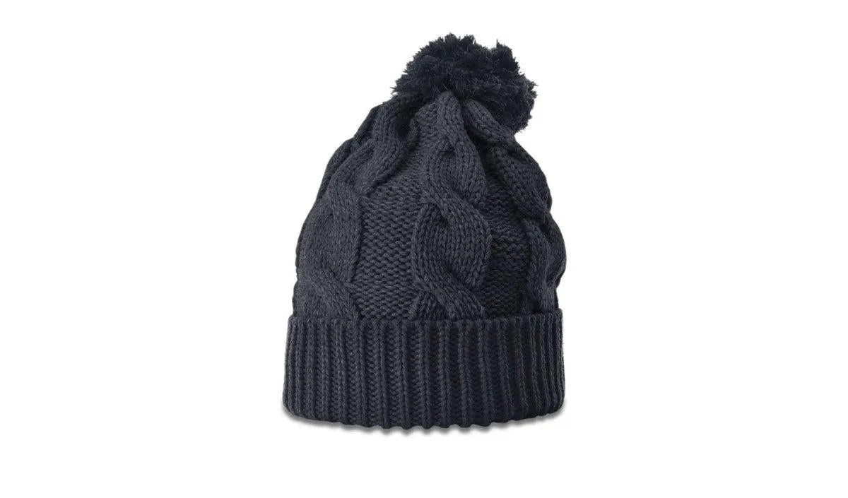 OUTLET-Richardson Chunk Twist Knit Beanie W/ Cuff & Pom
