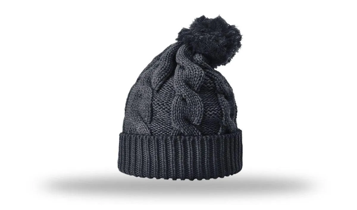 OUTLET-Richardson Chunk Twist Knit Beanie W/ Cuff & Pom