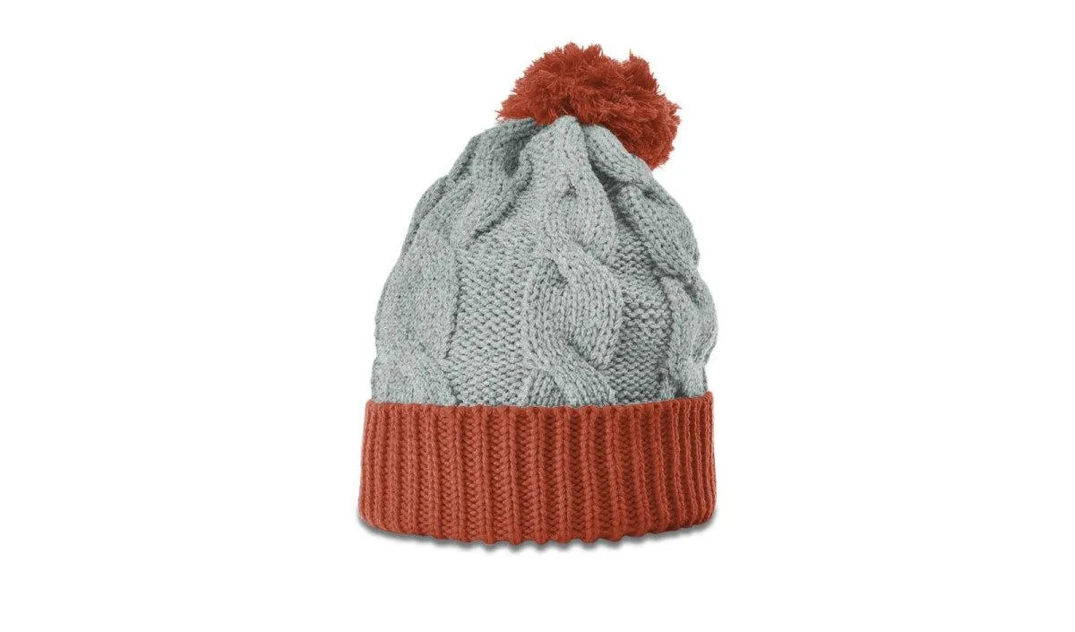 OUTLET-Richardson Chunk Twist Knit Beanie W/ Cuff & Pom
