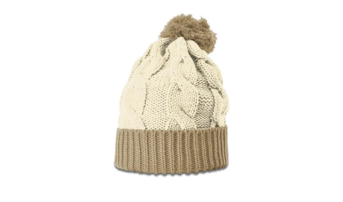 OUTLET-Richardson Chunk Twist Knit Beanie W/ Cuff & Pom