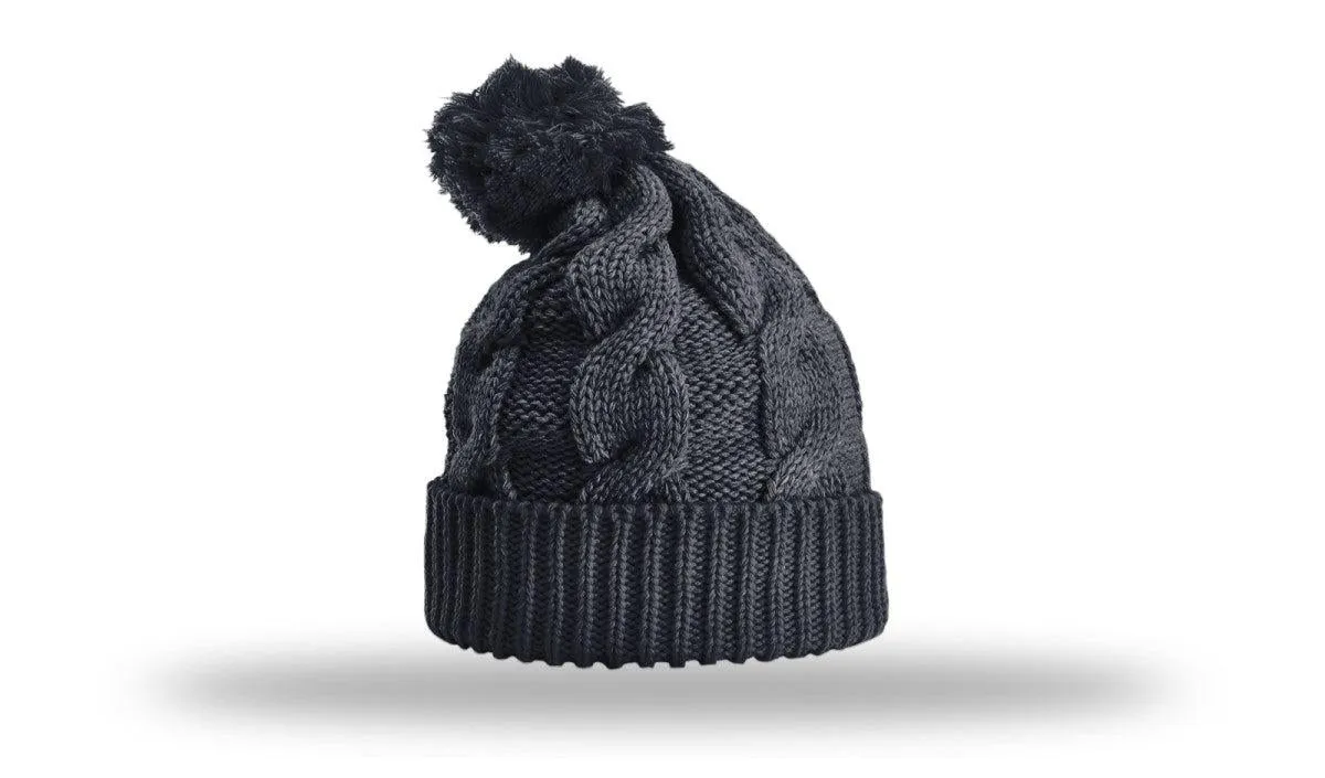 OUTLET-Richardson Chunk Twist Knit Beanie W/ Cuff & Pom