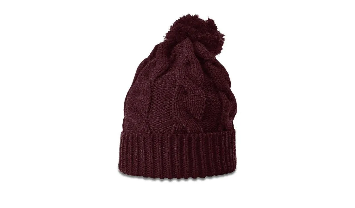 OUTLET-Richardson Chunk Twist Knit Beanie W/ Cuff & Pom