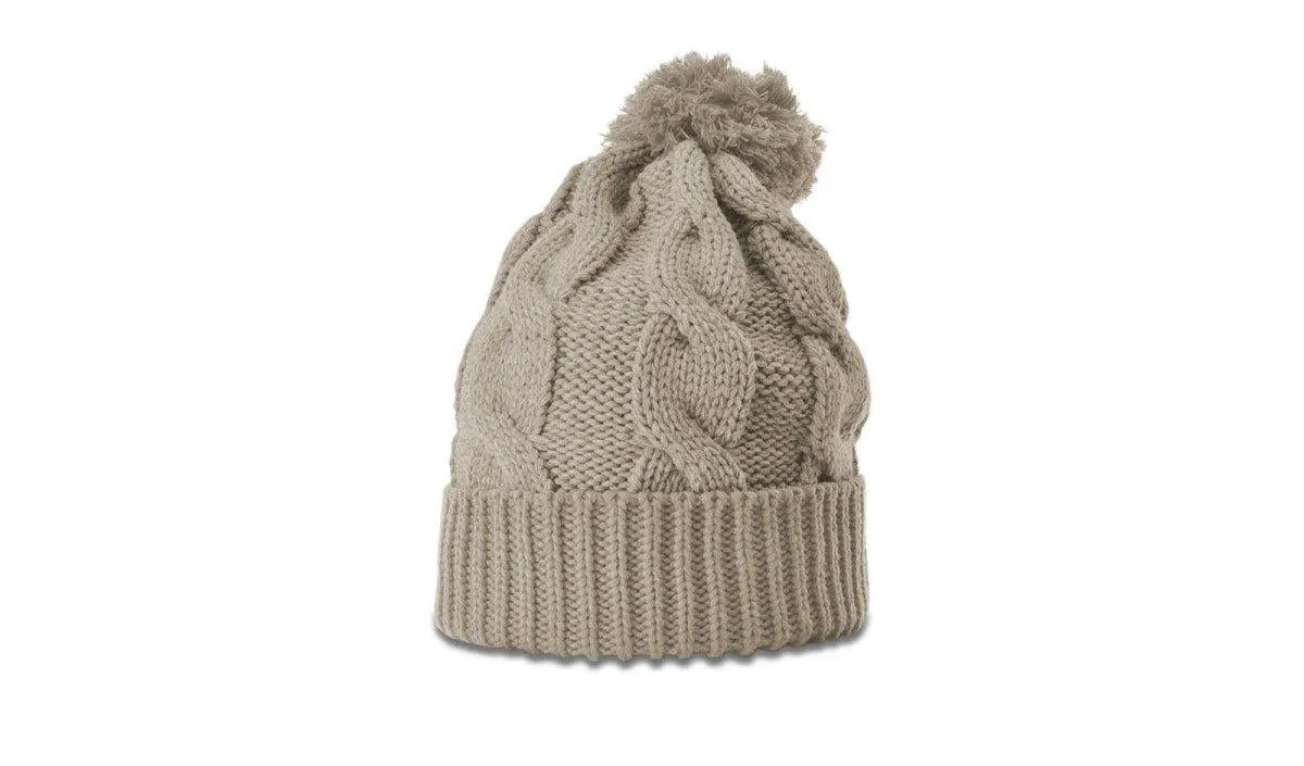 OUTLET-Richardson Chunk Twist Knit Beanie W/ Cuff & Pom