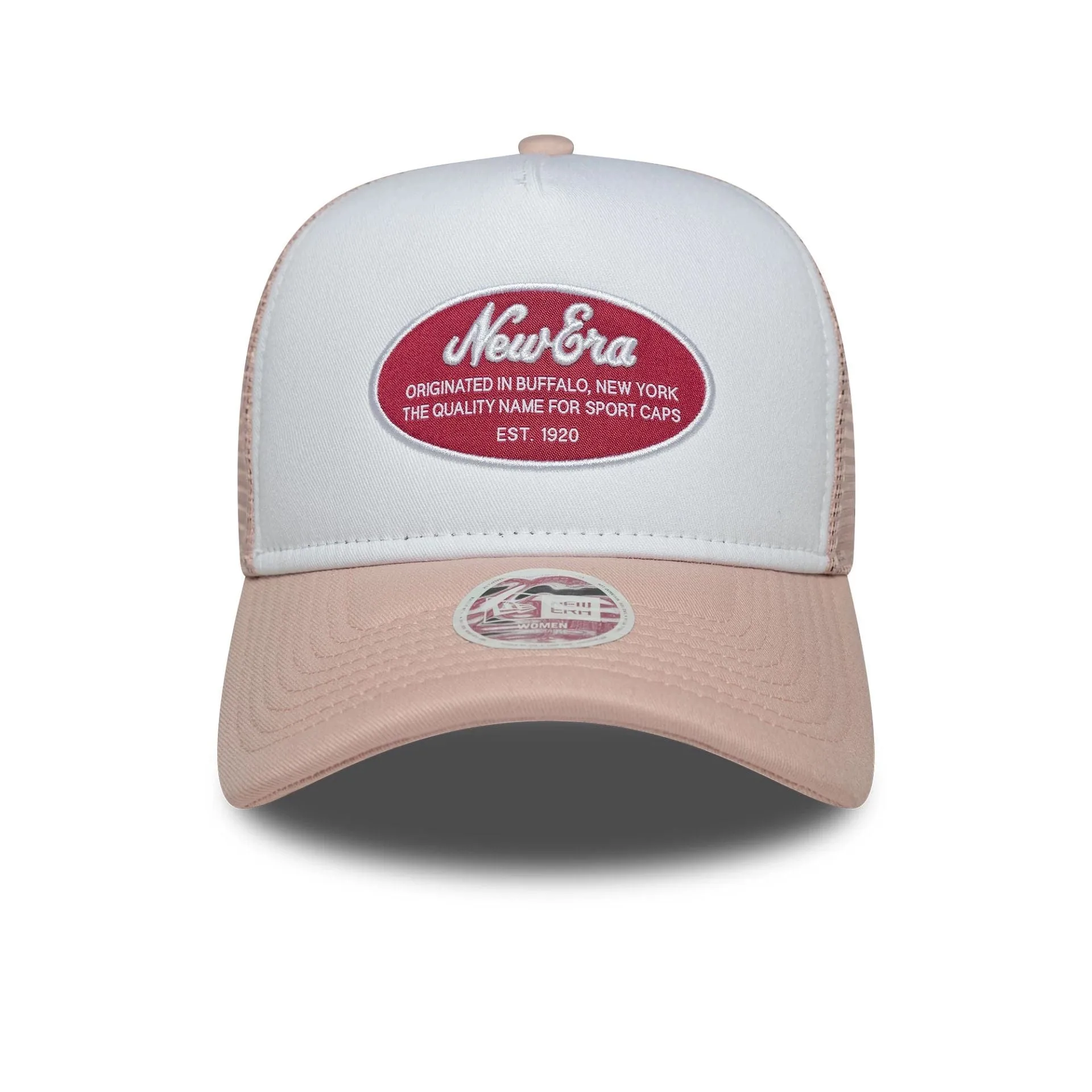 Womens New Era Oval Patch Pastel Pink 9FORTY A-Frame Trucker Adjustable Cap Billy J