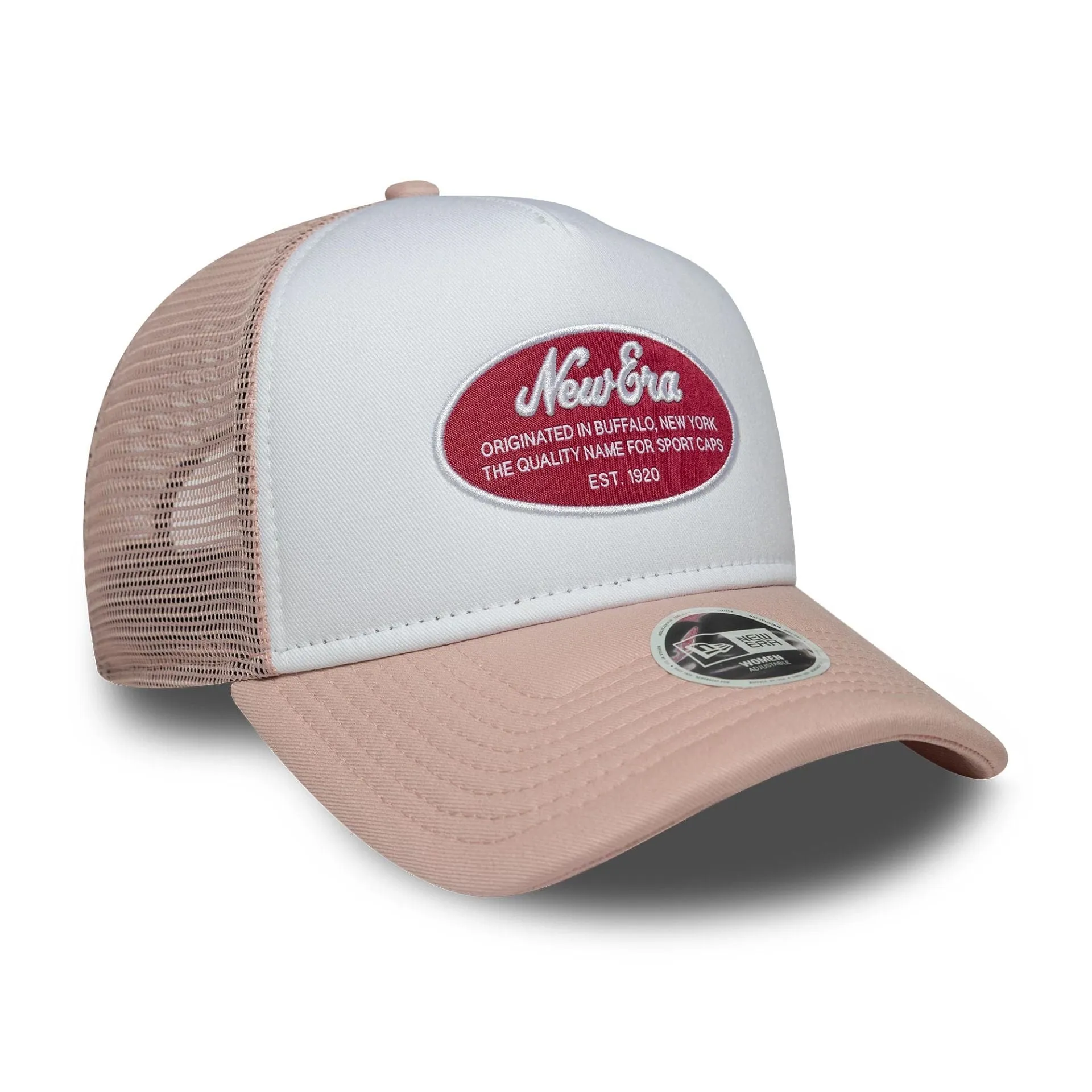 Womens New Era Oval Patch Pastel Pink 9FORTY A-Frame Trucker Adjustable Cap Billy J